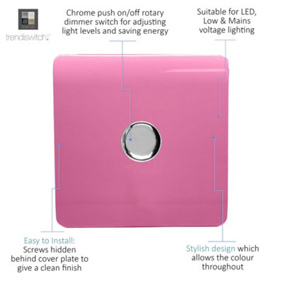 Trendi Switch 1 Gang 1 or 2 way 150w Rotary LED Dimmer Light Switch in Pink