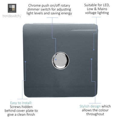 Trendi Switch 1 Gang 1 or 2 way 150w Rotary LED Dimmer Light Switch in Warm Grey