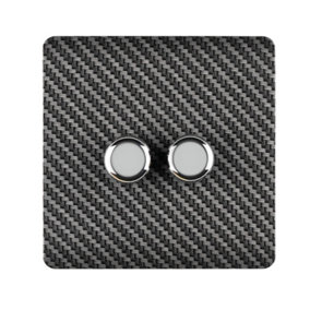 Trendi Switch 2 Gang 1 or 2 way 150w Rotary LED Dimmer Light Switch in Carbon Fibre