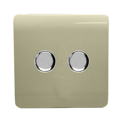 Trendi Switch 2 Gang 1 or 2 way 150w Rotary LED Dimmer Light Switch in Champagne Gold