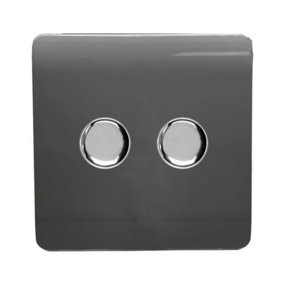 Trendi Switch 2 Gang 1 or 2 way 150w Rotary LED Dimmer Light Switch in Charcoal