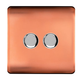 Trendi Switch 2 Gang 1 or 2 way 150w Rotary LED Dimmer Light Switch in Copper