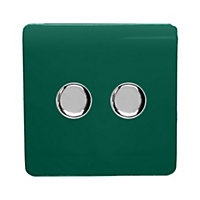 Trendi Switch 2 Gang 1 or 2 way 150w Rotary LED Dimmer Light Switch in Dark Green