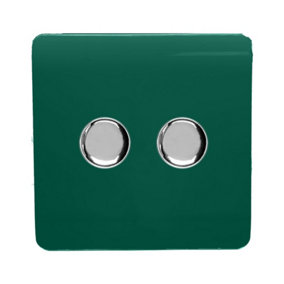 Trendi Switch 2 Gang 1 or 2 way 150w Rotary LED Dimmer Light Switch in Dark Green