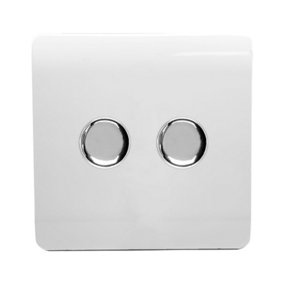 Trendi Switch 2 Gang 1 or 2 way 150w Rotary LED Dimmer Light Switch in Ice White
