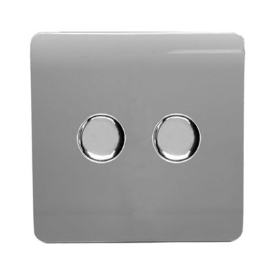 Trendi Switch 2 Gang 1 or 2 way 150w Rotary LED Dimmer Light Switch in Light Grey