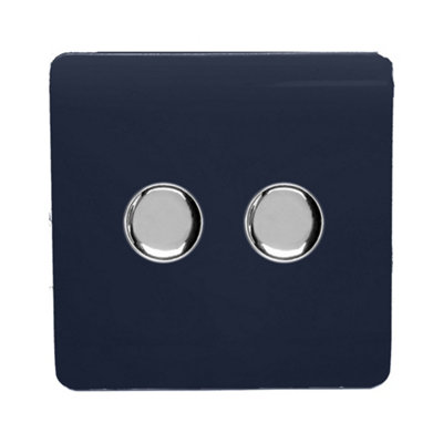 Trendi Switch 2 Gang 1 or 2 way 150w Rotary LED Dimmer Light Switch in Navy Blue