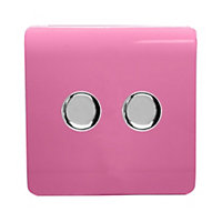 Trendi Switch 2 Gang 1 or 2 way 150w Rotary LED Dimmer Light Switch in Pink