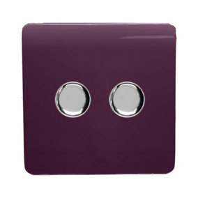 Trendi Switch 2 Gang 1 or 2 way 150w Rotary LED Dimmer Light Switch in Plum