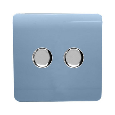 Trendi Switch 2 Gang 1 or 2 way 150w Rotary LED Dimmer Light Switch in Sky blue