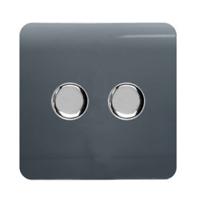 Trendi Switch 2 Gang 1 or 2 way 150w Rotary LED Dimmer Light Switch in Warm Grey