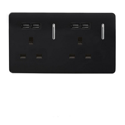 Trendi Switch 2 Gang 4 Port USB 2.1mA Double Plug Socket Black