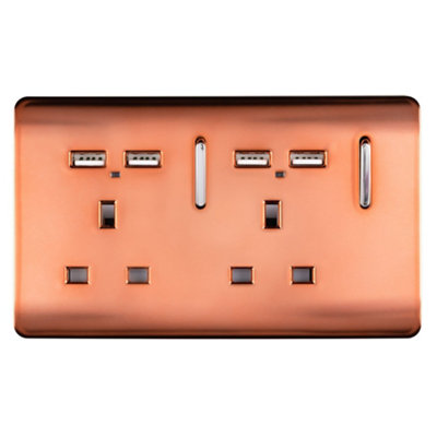 Trendi Switch 2 Gang 4 Port USB 2.1mA Double Plug Socket Copper
