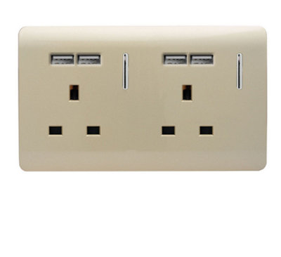 Trendi Switch 2 Gang 4 Port USB 2.1mA Double Plug Socket Gold