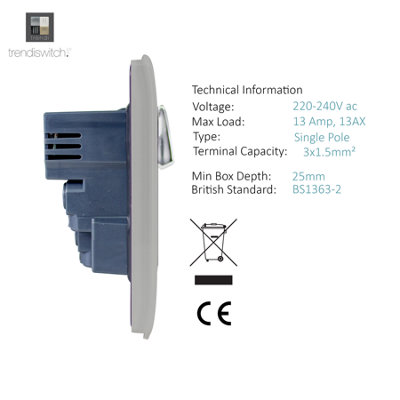 Trendi Switch 2 Gang 4 Port USB 2.1mA Double Plug Socket Light Grey