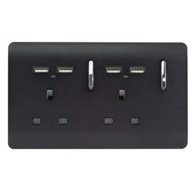 Trendi Switch 2 Gang 4 Port USB 2.1mA Double Plug Socket Matt Black