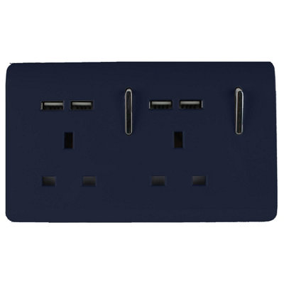 Trendi Switch 2 Gang 4 Port USB 2.1mA Double Plug Socket Navy