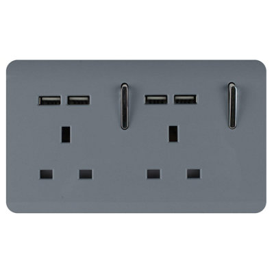 Trendi Switch 2 Gang 4 Port USB 2.1mA Double Plug Socket Warm Grey