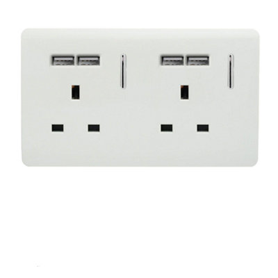 Trendi Switch 2 Gang 4 Port USB 2.1mA Double Plug Socket White