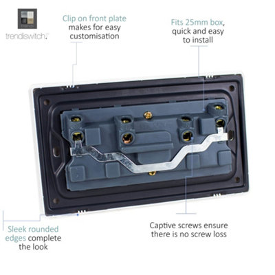Trendi Switch 2 Gang Charcoal Grey Double Plug Socket Modern Designer Decorative Wiring Accessory