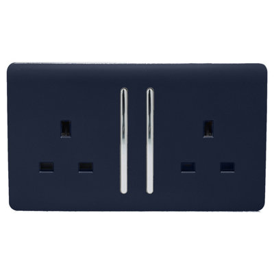 Trendi Switch 2 Gang Navy Blue Double Plug Socket Modern Designer Decorative Wiring Accessory