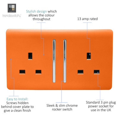 Trendi Switch 2 Gang Sunset Orange Double Plug Socket Modern Designer ...