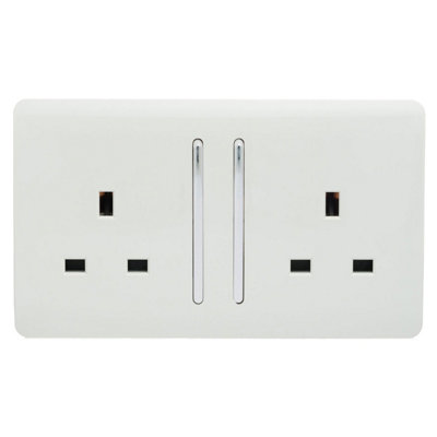 Trendi Switch 2 Gang White Double Plug Socket Modern Designer Decorative Wiring Accessory
