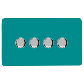 Trendi Switch 4 Gang 1 or 2 way 150w Rotary LED Dimmer Light Switch in Bright Teal