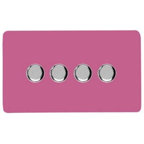 Trendi Switch 4 Gang 1 or 2 way 150w Rotary LED Dimmer Light Switch in Candy Pink