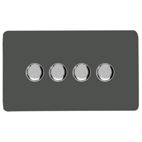Trendi Switch 4 Gang 1 or 2 way 150w Rotary LED Dimmer Light Switch in Charcoal Grey
