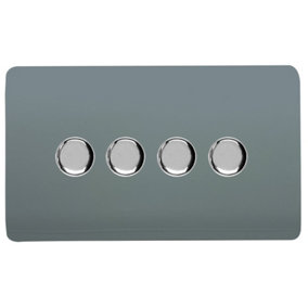Trendi Switch 4 Gang 1 or 2 way 150w Rotary LED Dimmer Light Switch in Cool Grey