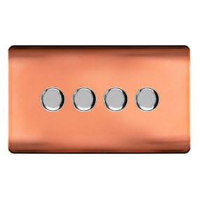 Trendi Switch 4 Gang 1 or 2 way 150w Rotary LED Dimmer Light Switch in Copper