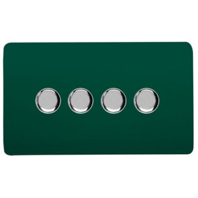 Trendi Switch 4 Gang 1 or 2 way 150w Rotary LED Dimmer Light Switch in Dark Forest Green