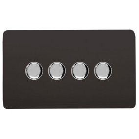 Trendi Switch 4 Gang 1 or 2 way 150w Rotary LED Dimmer Light Switch in Dark Mocha Brown