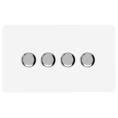 Trendi Switch 4 Gang 1 or 2 way 150w Rotary LED Dimmer Light Switch in Ice White