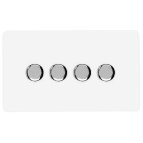 Trendi Switch 4 Gang 1 or 2 way 150w Rotary LED Dimmer Light Switch in Ice White