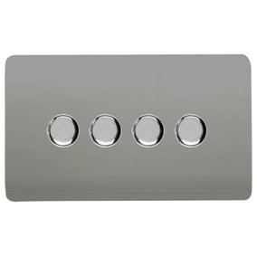 Trendi Switch 4 Gang 1 or 2 way 150w Rotary LED Dimmer Light Switch in Light Grey