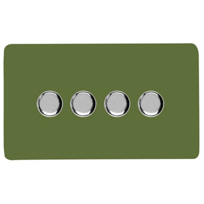 Trendi Switch 4 Gang 1 or 2 way 150w Rotary LED Dimmer Light Switch in Moss Green