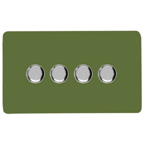 Trendi Switch 4 Gang 1 or 2 way 150w Rotary LED Dimmer Light Switch in Moss Green