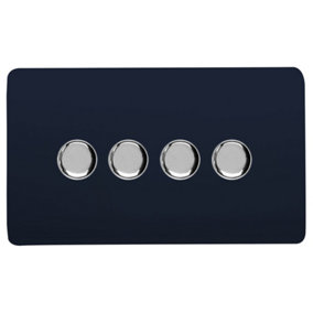 Trendi Switch 4 Gang 1 or 2 way 150w Rotary LED Dimmer Light Switch in Navy Blue