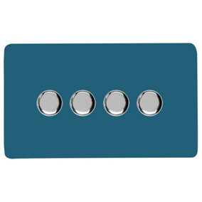 Trendi Switch 4 Gang 1 or 2 way 150w Rotary LED Dimmer Light Switch in Ocean Blue