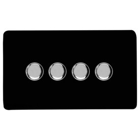 Trendi Switch 4 Gang 1 or 2 way 150w Rotary LED Dimmer Light Switch in Piano Black
