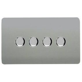 Trendi Switch 4 Gang 1 or 2 way 150w Rotary LED Dimmer Light Switch in Platinum Silver