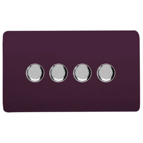 Trendi Switch 4 Gang 1 or 2 way 150w Rotary LED Dimmer Light Switch in Plum Purple