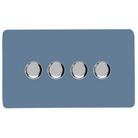 Trendi Switch 4 Gang 1 or 2 way 150w Rotary LED Dimmer Light Switch in Sky Blue