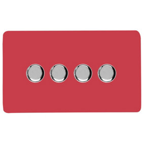 Trendi Switch 4 Gang 1 or 2 way 150w Rotary LED Dimmer Light Switch in Strawberry Red