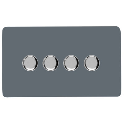 Trendi Switch 4 Gang 1 or 2 way 150w Rotary LED Dimmer Light Switch in Warm Grey