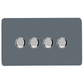 Trendi Switch 4 Gang 1 or 2 way 150w Rotary LED Dimmer Light Switch in Warm Grey