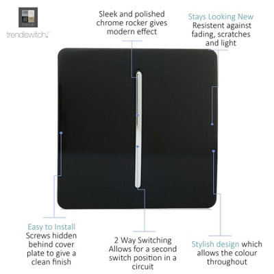 Trendi Switch Black 1 Gang 2 Way 10 Amp Light Switch