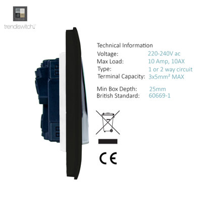 Trendi Switch Black 1 Gang 2 Way 10 Amp Light Switch
